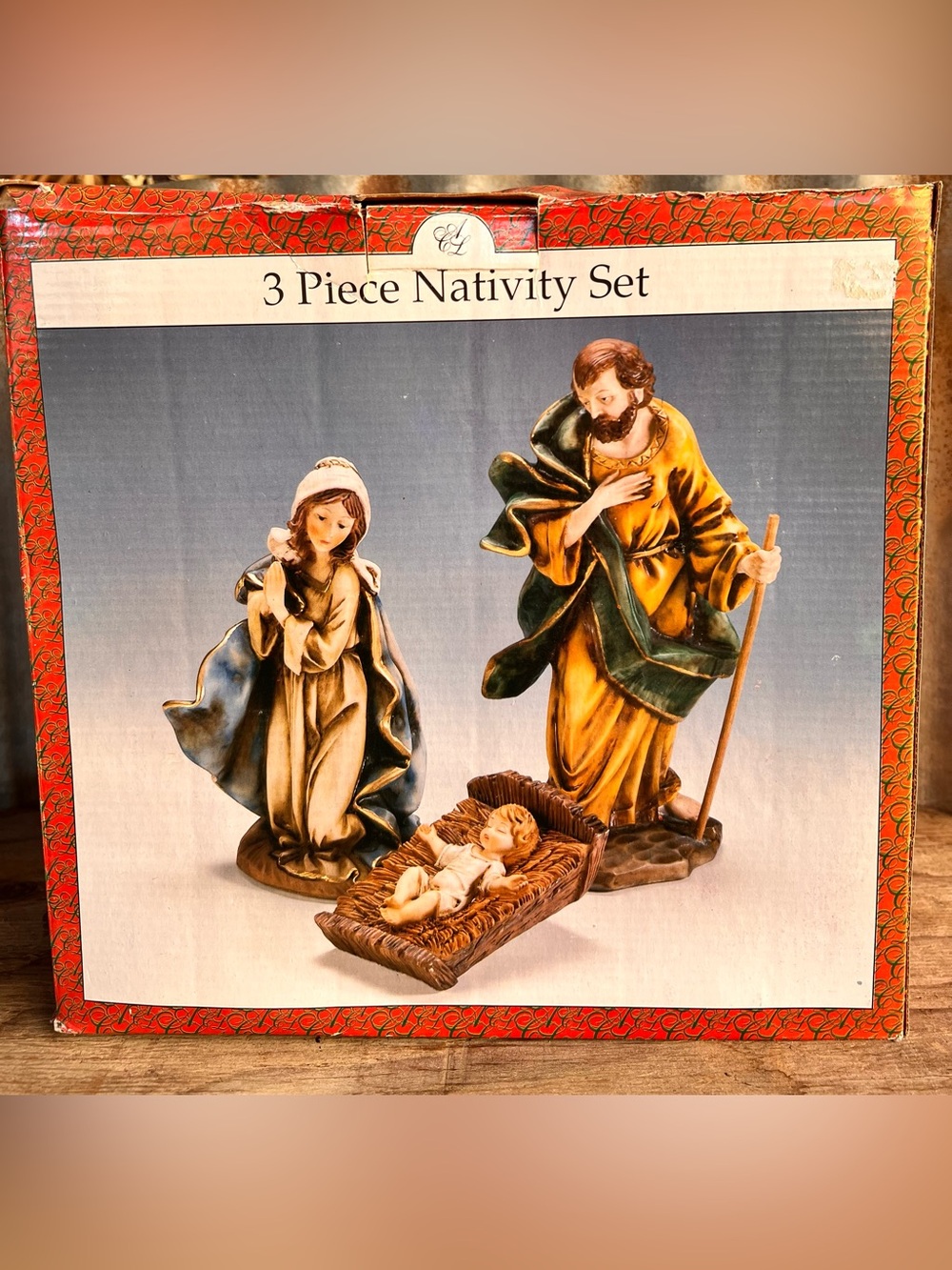 Vintage 3 Piece Nativity Set Holy Family Figurine Christmas Decor with Original